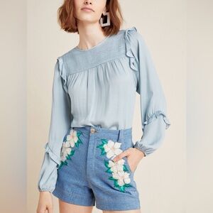 Anthropologie Dolan Mejia Ruffle Top Blue Size Small